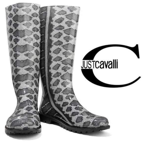 Just Cavalli Wellington Rain Snakeskin Pattern Boots Size 6 NEW - Picture 10 of 10